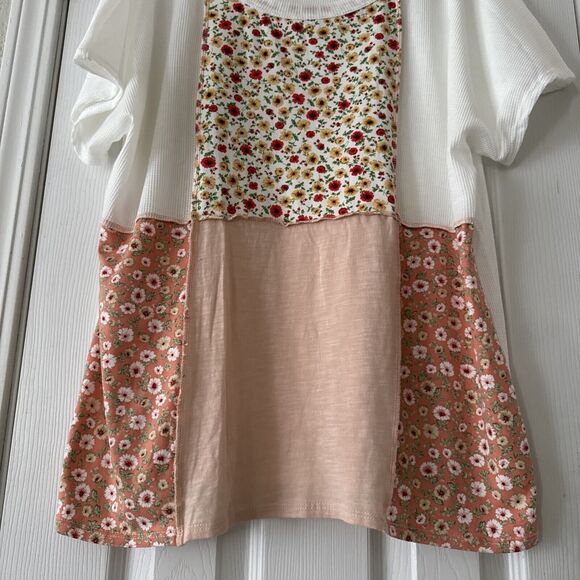 Floral Mix Top Blouse Womens Colorful Block Short Sleeve Round Neck Size… - Picture 4 of 8
